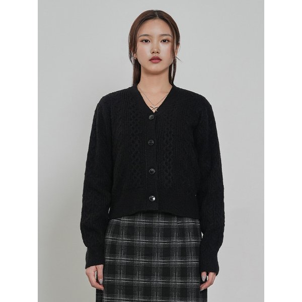 여성 케이블 Y 크롭 카디건 (BLACK) (HB1GDA5)