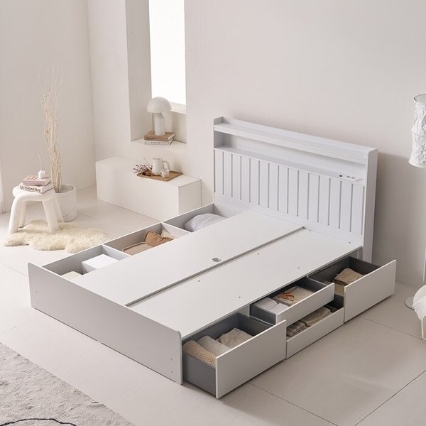 [보루네오] 아르메 브릭스 LED 포서랍 침대 Q 매트리스 제외 (수도권무배)