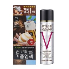 올뉴 쉽고빠른 거품염색 6N 밝은갈색 + 볼륨짱짱 흑채 스프레이 자연갈색 120ml