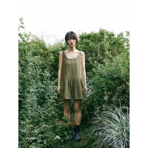 Stitch mini pleats dress / Khaki