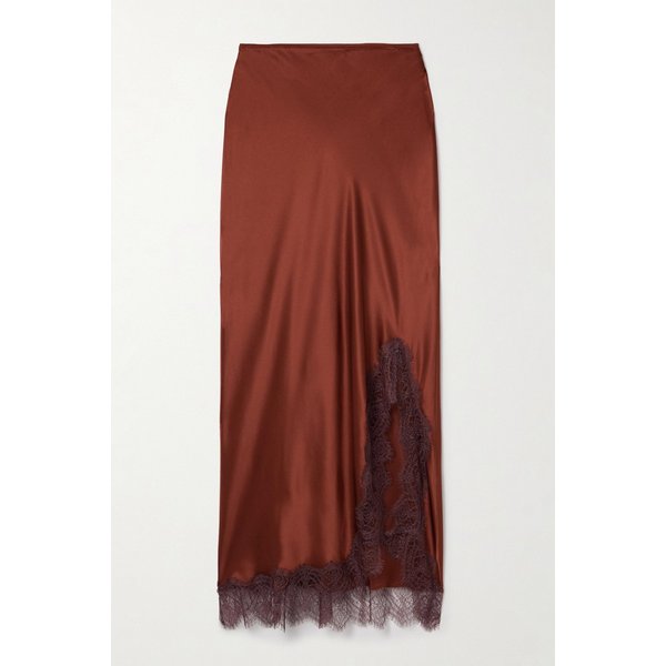 라 리뉴 드미 샹티이 레이스 트림 실크 새틴 미디 스커트 46376663162975890