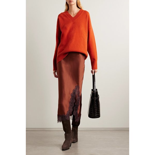 라 리뉴 드미 샹티이 레이스 트림 실크 새틴 미디 스커트 46376663162975890