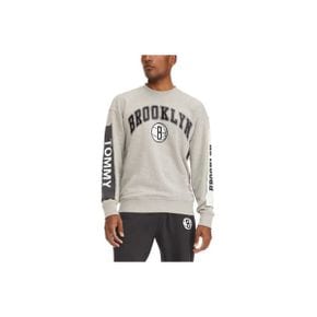 3798669 TOMMY JEANS Mens Tommy Jeans Gray Brooklyn Nets James Patch Pullover Sweatshirt