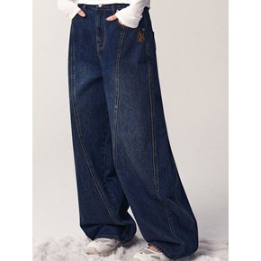 Logo Needle Point Balloon Denim Pants BLACK