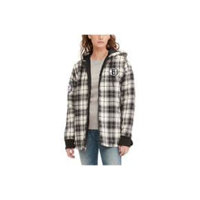 3627730 TOMMY JEANS Womens Tommy Jeans Black/Cream Brooklyn Nets Molly Flannel Full-Zip Ho