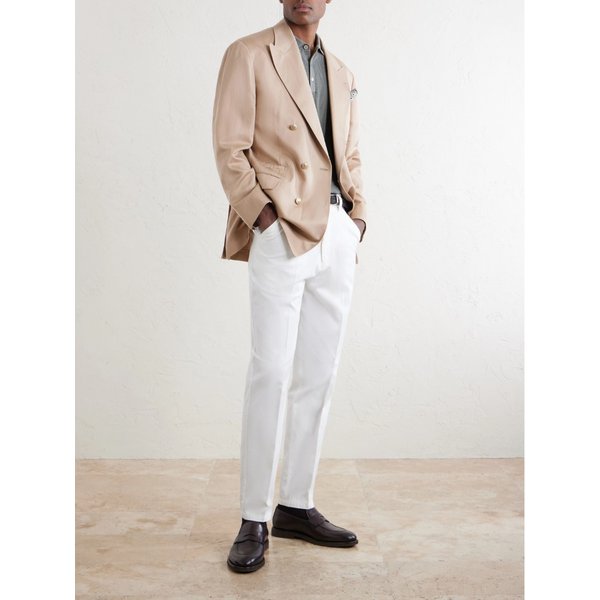 브루넬로쿠치넬리 더블브레스트 실크 리넨 블렌드 트윌 블레이저 46376663163115418