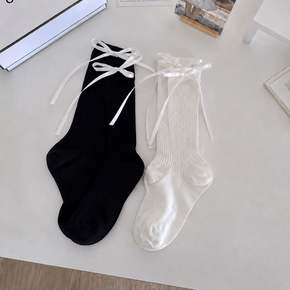 얇은 골지 리본 중목양말 2color DK-0473