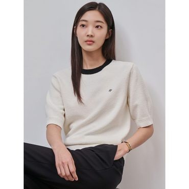 빈폴레이디스 코튼 혼방 링거넥 반소매 풀오버  아이보리 (BF4951C080)