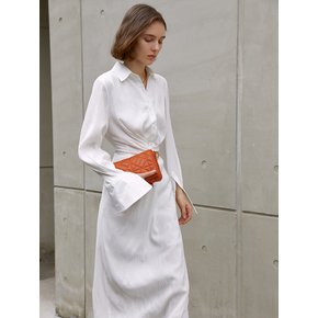 YY white polo collar drape long dress