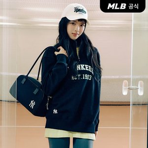 MLB [코리아공식][노정의 착용] 바시티 오버핏 반집업 맨투맨 NY (Black)