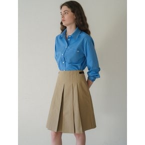 U Pleats Leather Detail Skirt_2colors