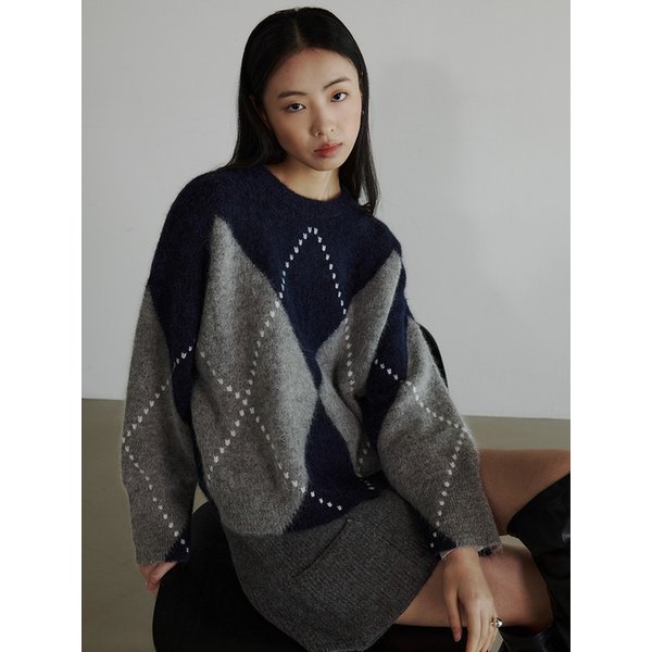 알파카 아가일 니트 - NAVY