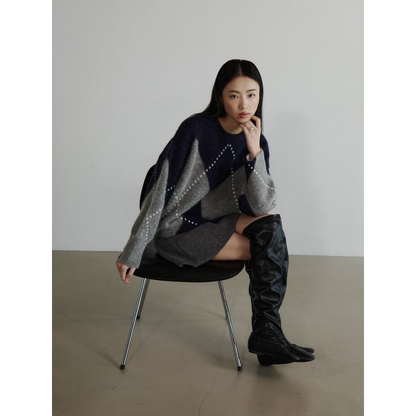 알파카 아가일 니트 - NAVY