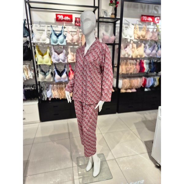 [시흥점] S 비너스 )  코트나 기하 나염 동절기 여성 파자마 세트 VPA4482W- WI