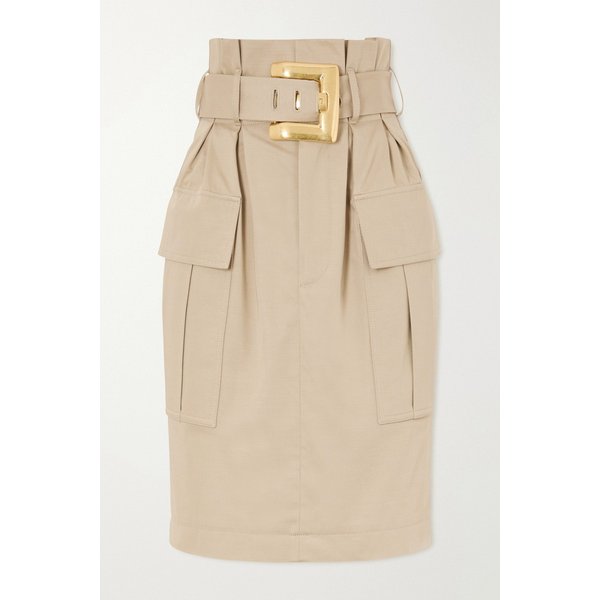 벨티드 코튼 개버딘 미디 스커트 46376663163031948