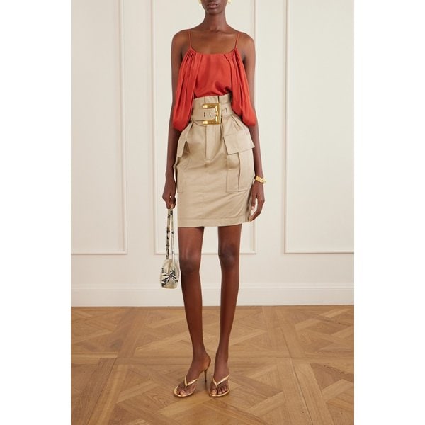 벨티드 코튼 개버딘 미디 스커트 46376663163031948