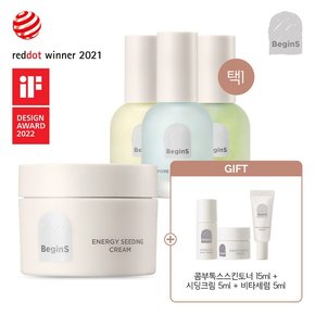 정샘물 비긴스 에너지 시딩 크림+그린/비타/포어 세럼 택1+콤부톡스 스킨토너 15ml + 에너지시딩크림5ml+비타클리어링세럼5ml