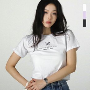 여자 나비 레터링 크롭 반팔 티셔츠 SMA015
