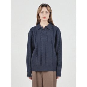 Modal Cable Collar Knit (Navy)