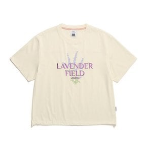 [여주점] N242WTS030 여성 우븐 배색 아트웤 세미 크롭 반팔 티셔츠 베이지