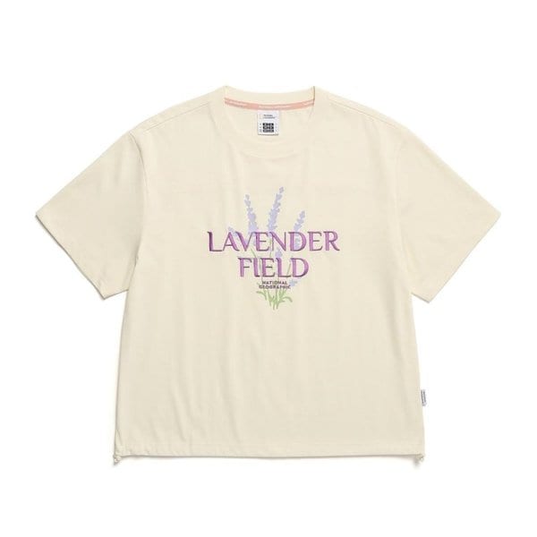 [여주점] N242WTS030 여성 우븐 배색 아트웤 세미 크롭 반팔 티셔츠 베이지