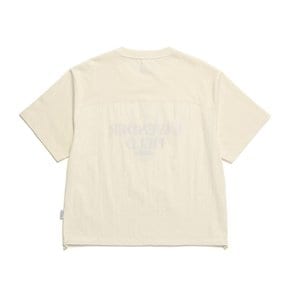 [여주점] N242WTS030 여성 우븐 배색 아트웤 세미 크롭 반팔 티셔츠 베이지