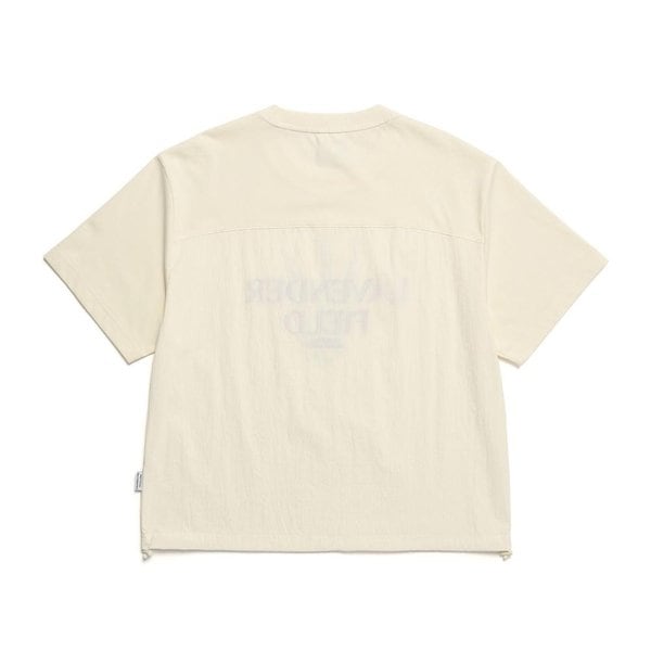 [여주점] N242WTS030 여성 우븐 배색 아트웤 세미 크롭 반팔 티셔츠 베이지