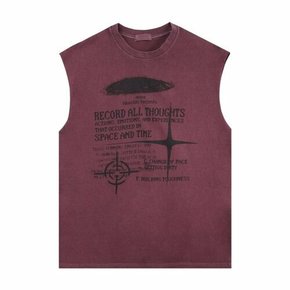 NSA 피그먼트나시 커플 레코드 캐주얼 레터링 코마사 아이돌 루즈핏 민소매 나시 티셔츠