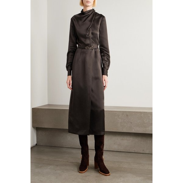 조셉 벨티드 드레이프 실크 새틴 크레이프 미디 원피스 46376663162950653