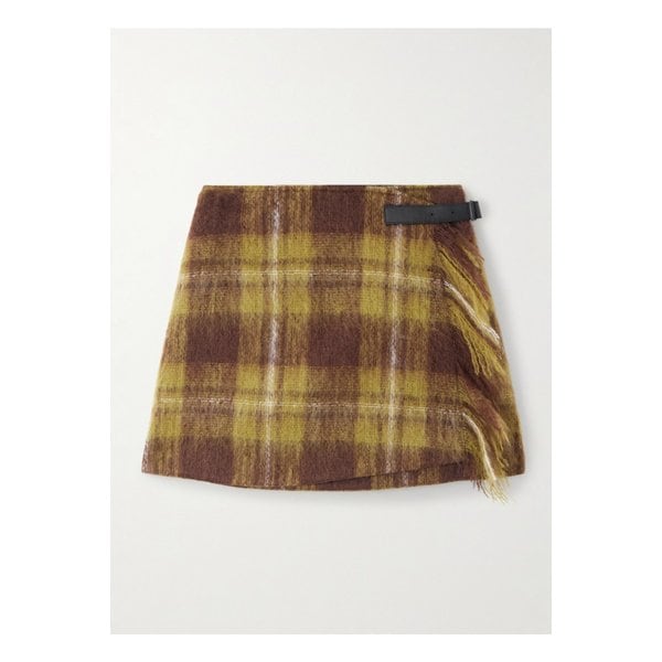 가죽 트리밍 체크 모헤어 울 혼방 미디 랩 스커트 브라운 46376663162915117