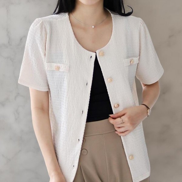 [옷자락] 여자 반팔 빅사이즈 얇은재킷 금장버튼 자켓