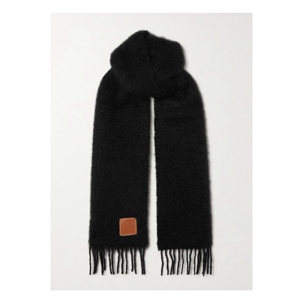 프린지 가죽 트리밍 모헤어 혼방 스카프 블랙 22250442026077905
