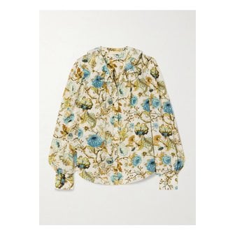 울라존슨 버논 러플 플로럴 프린트 실크 크레이프 드 신 블라우스 멀티컬러 1647597343422536