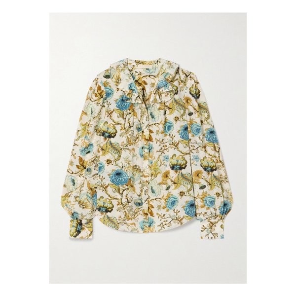 버논 러플 플로럴 프린트 실크 크레이프 드 신 블라우스 멀티컬러 1647597343422536