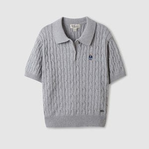 후아유 Steve Collar Cable Short Sleeve SweaterWHKAE2411F