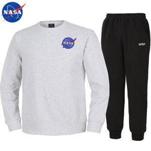 NASA 나사 남녀공용 면 세미 오버핏 와펜 맨투맨+조거팬츠 상하세트 N-253UMW+N-350PBK 빅사이즈