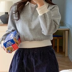 디작소 여성 배색 시보리 반집업 세미크롭 맨투맨