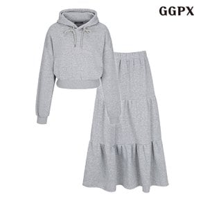 후드넥 기모 베이직 긴팔 티셔츠 허리 밴딩 캉캉 스커트 셋업 (GOCOW039D)