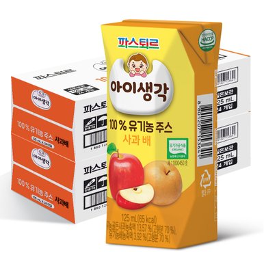 아이생각 100%유기농주스 사과배125ml(48팩)