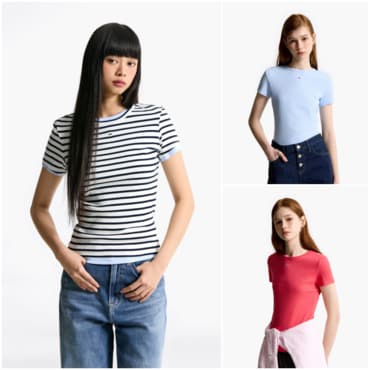 타미진스 여성 스트레치 립 티셔츠 T32F1TTO08TWT1 TOMMY JEANS