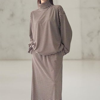 신세계라이브쇼핑 [옷자락] 여성 빅사이즈 스트라이프 폴라티 기모 롱스커트 세트