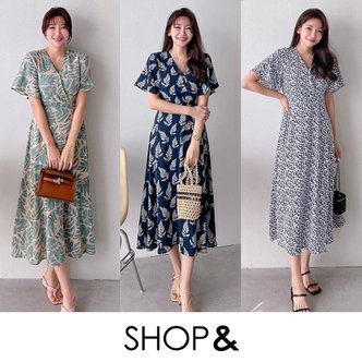 샵앤SHOP [샵앤] [무료배송]여성 바캉스 휴양지 여름 반팔 롱 랩원피스 균일가