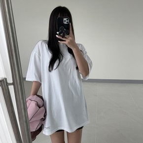 / 박시 오버 핏 무지 패치 레이어드 5부 반팔 롱 티셔