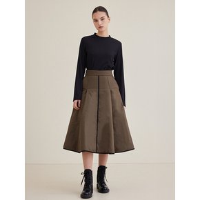 A-Line Padding Midi Skirt - Khaki