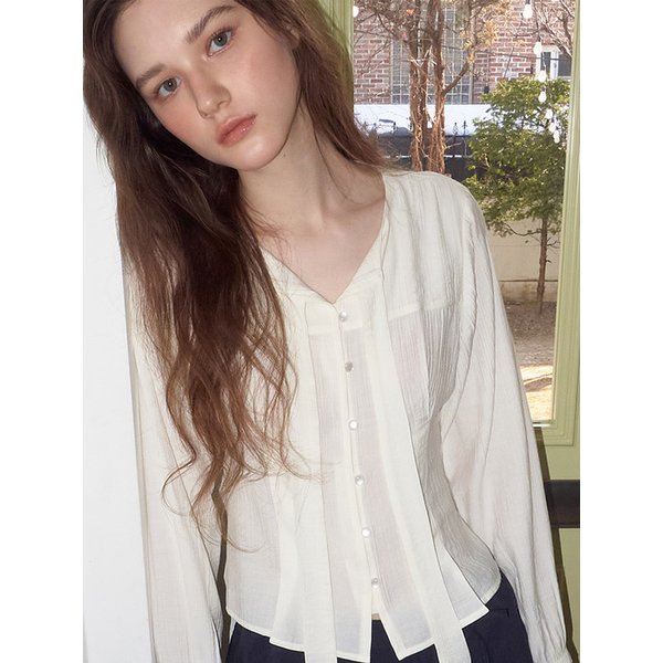 Tie Pintuck Blouse, Ivory