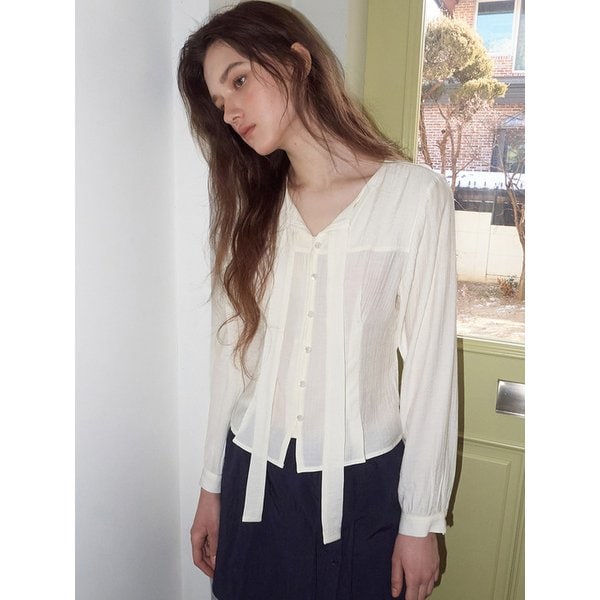 Tie Pintuck Blouse, Ivory