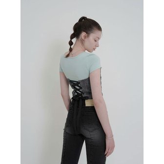 어윗 DRAPE DENIM BUSTIER TOP-BLACK