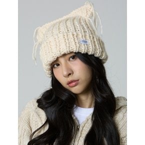 플라넷 캣 니트 비니 아이보리_Planet Cat Knit Beanie Ivory