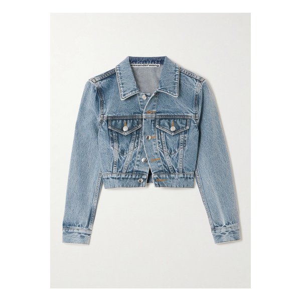 크롭 크리스털 장식 데님 재킷 블루 1647597333602561