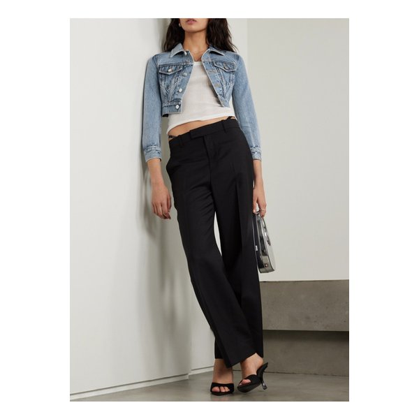 크롭 크리스털 장식 데님 재킷 블루 1647597333602561